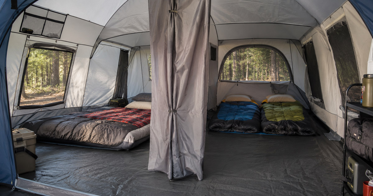 family camping tent with room divider creating two separate spaces