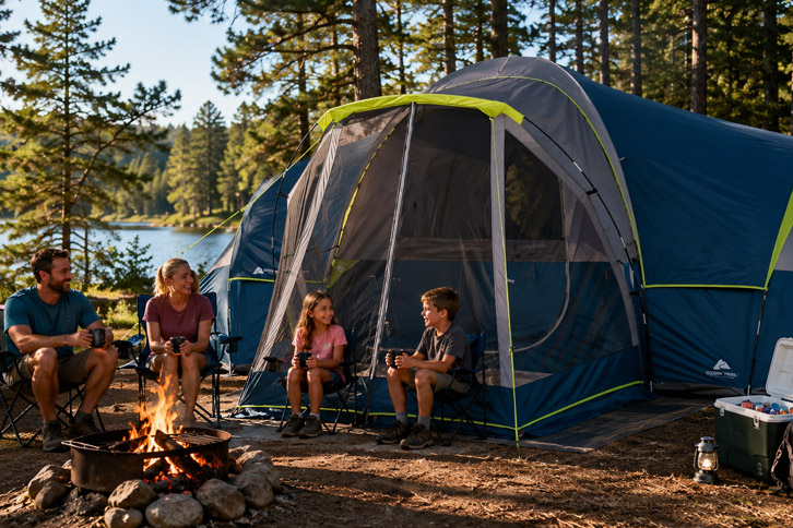 interior space inside 10-person group camping tent