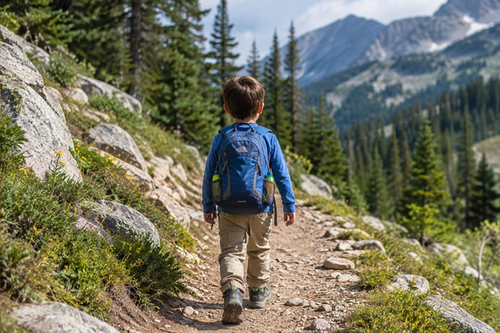 Deuter Schmoozie 8 kids hiking backpack on trail