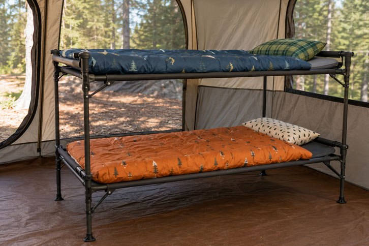 stackable bunk-style camping cot set up for two kids - Camping Cot vs Air Mattress: Which Is Better for Families?