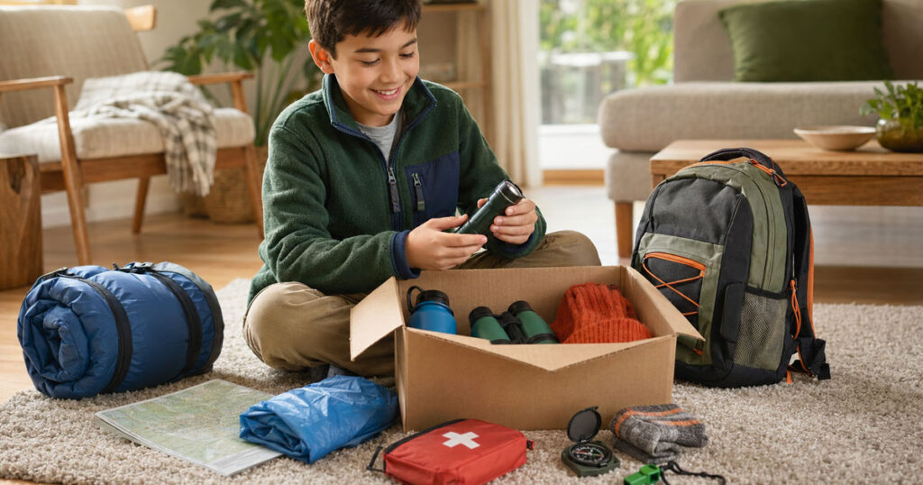 Toy Kit or Real Kit? Here's the Difference - kid unboxing a real kids camping kit before a family trip