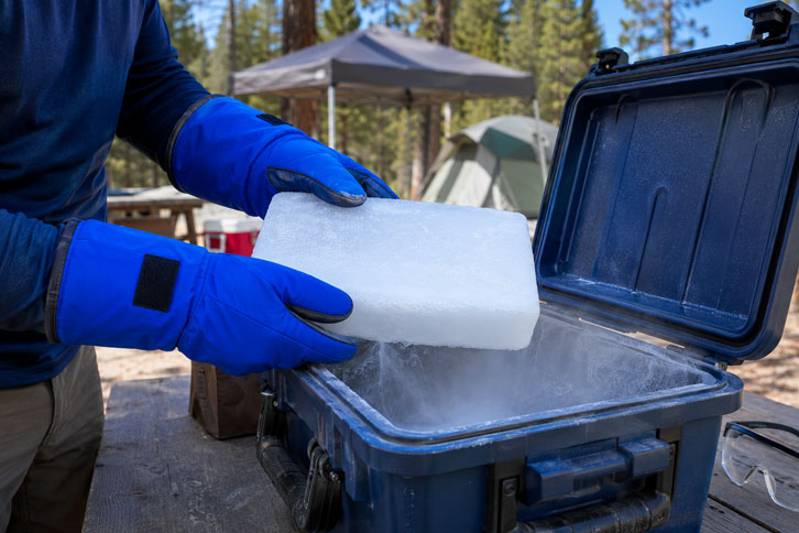 handling dry ice safely in a camping cooler