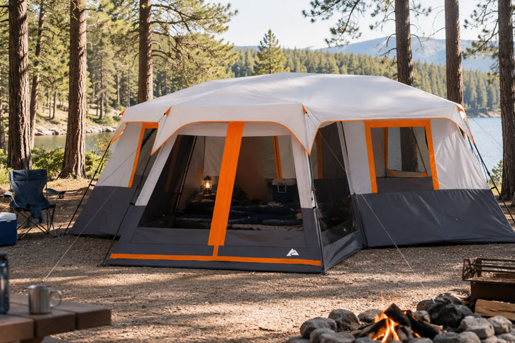 Ozark Trail Three Room Instant Cabin tent with covered awning