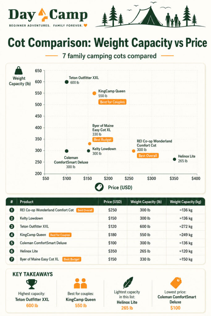 cot comparison: weight capacity vs price