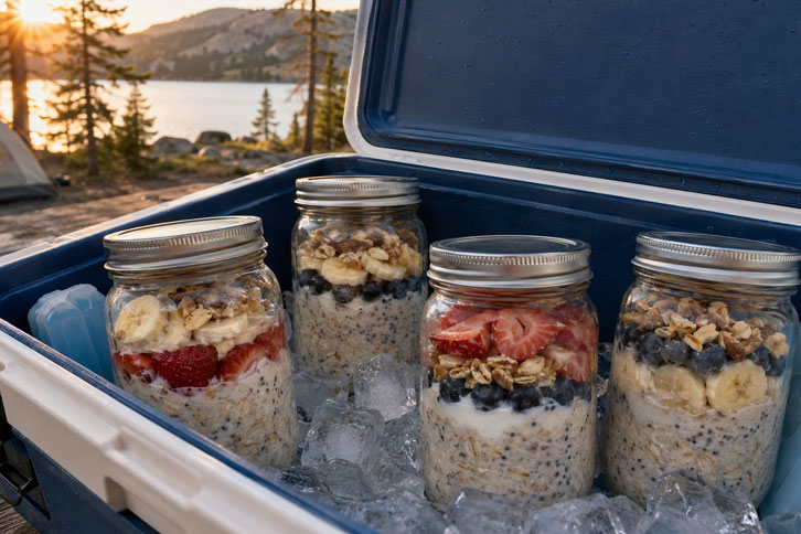 overnight oats in mason jars for camping breakfast - camping breakfast ideas