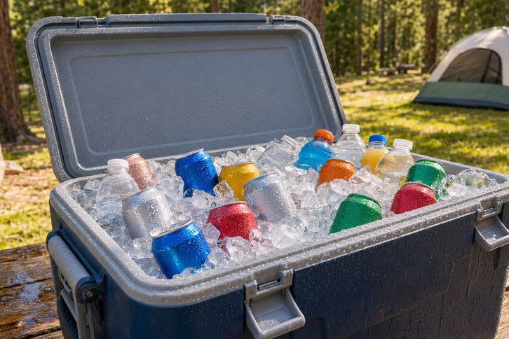 black friday camping deals - camping cooler packed with ice for a family trip