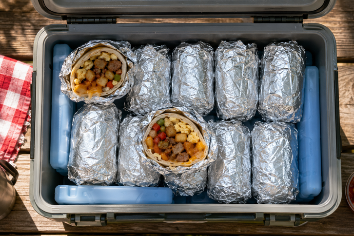 make-ahead breakfast burritos for camping in cooler