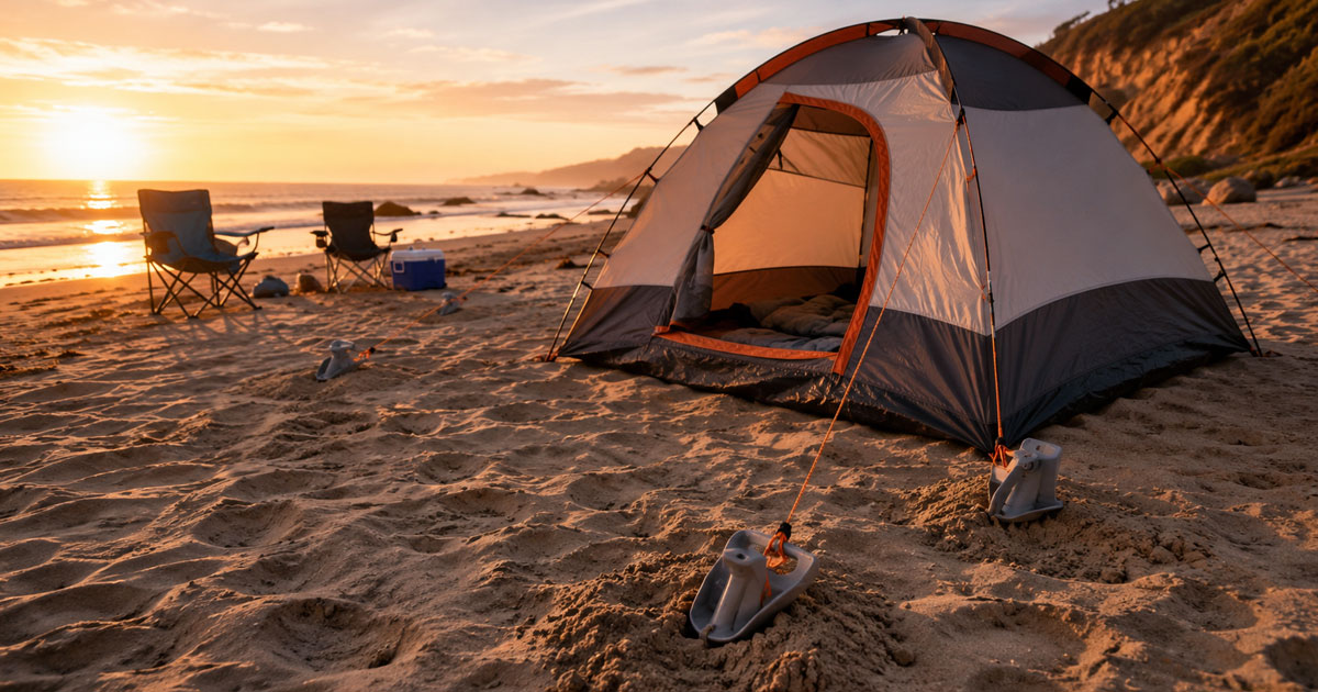 beach camping checklist tent pitched on sand