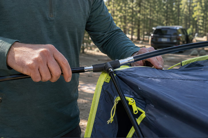 pre-attached tent poles on Coleman Skydome for fast setup