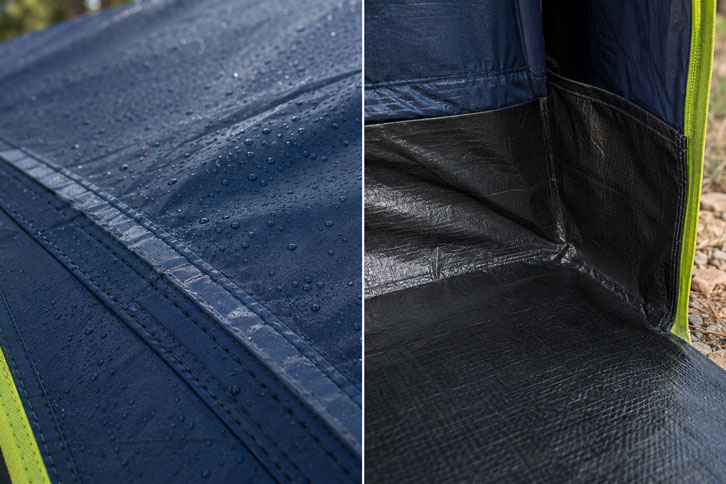 Coleman WeatherTec tub floor and welded seams on Dark Room tent