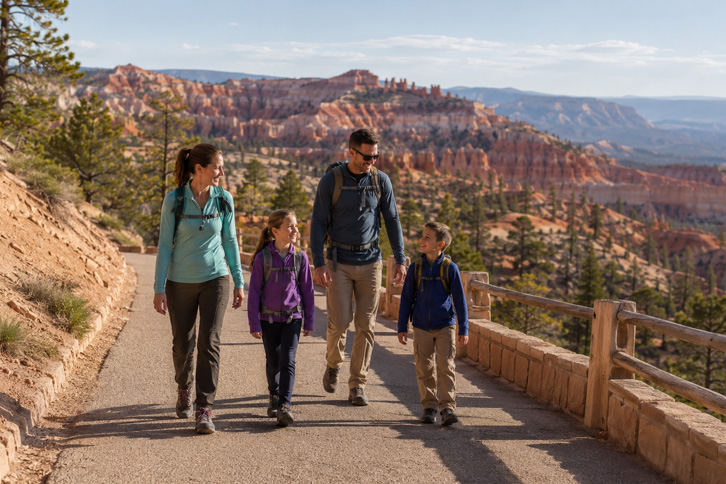 family hiking easy trail at Grand Canyon with kids