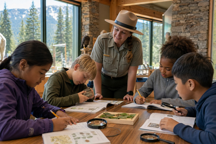 kids completing junior ranger program at national park - best national parks family camping