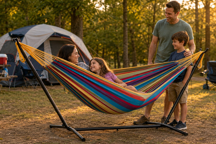Vivere Double Cotton Hammock with Stand - Best for No Trees