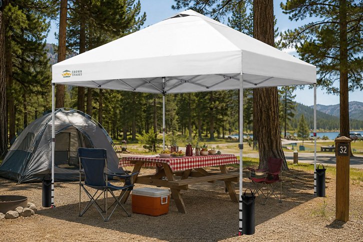 CROWN SHADES 10x10 Pop Up Canopy Tent with One Push Setup, Grid White - best pop up canopy camping
