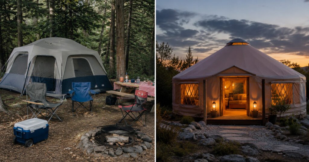 Camping vs glamping comparison for families