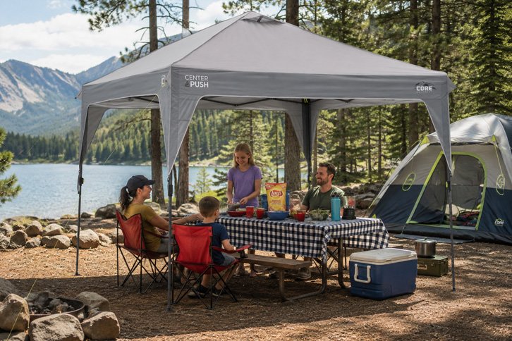 10x10 canopy camping - CORE 10 FT x 10 FT Instant Pop Up Canopy Tent | Portable Straight Leg Outdoor Gazebo Shelter with Wheeled Carry Bag | Perfect for Camping, Beach, Picnic, Backyards, BBQ, Tailgate, Patio and Party